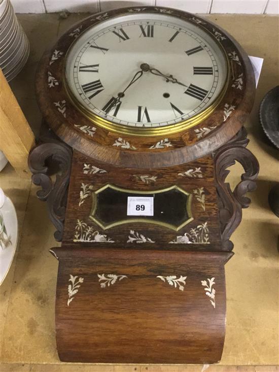 Victorian mother of pearl inlaid rosewood drop dial wall clock(-)